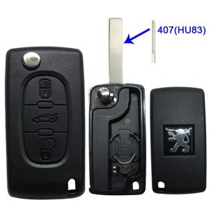 Carcasa Peugeot 3 botones N° 143 espada 407 con alojamiento bateria