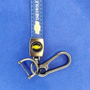 Llavero de tira en cuero Chevrolet azul (KC-103C)