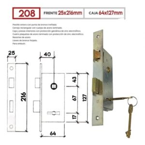 Cerradura LAMA símil 230 frente corto Nº 208