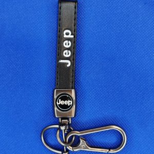 Llavero de tira en cuero Jeep negro (KC-113)