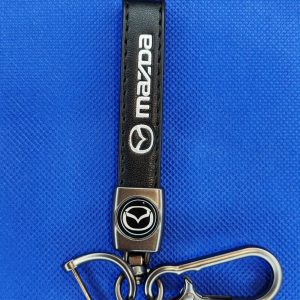 Llavero de tira en cuero Mazda negro (KC-118)